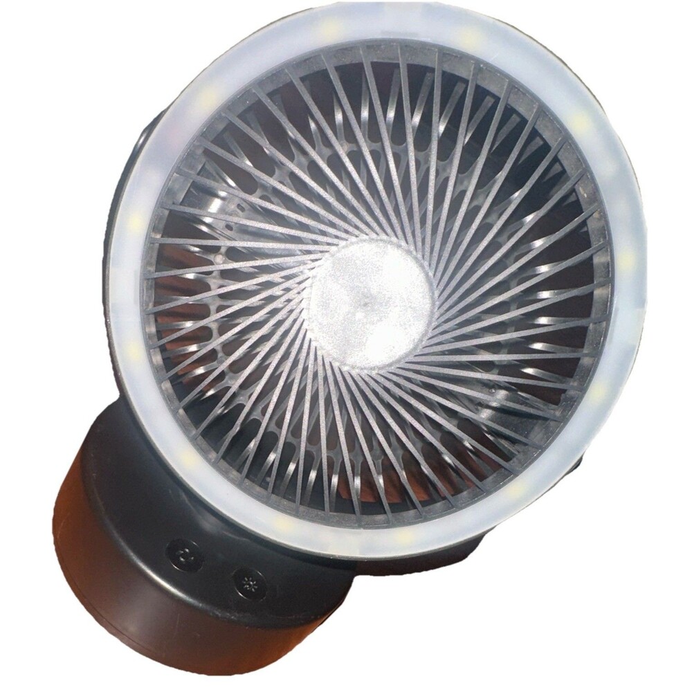 Portable Battery Powered Camping Fan LED Light 4 Speeds 2 Light Modes Hook